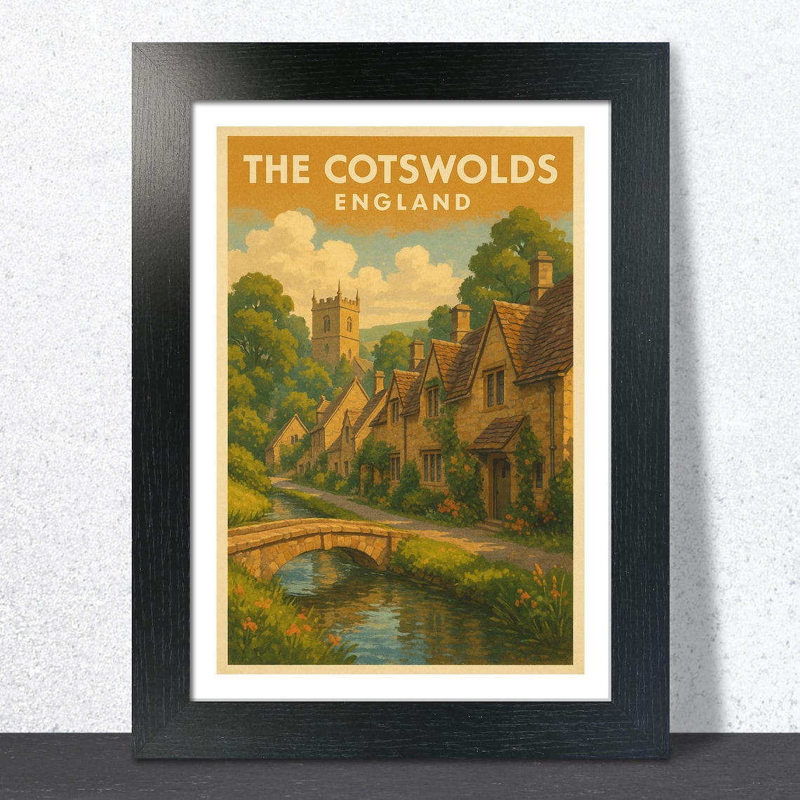 The Cotswolds England Stone Village Bridge Vintage Travel Poster