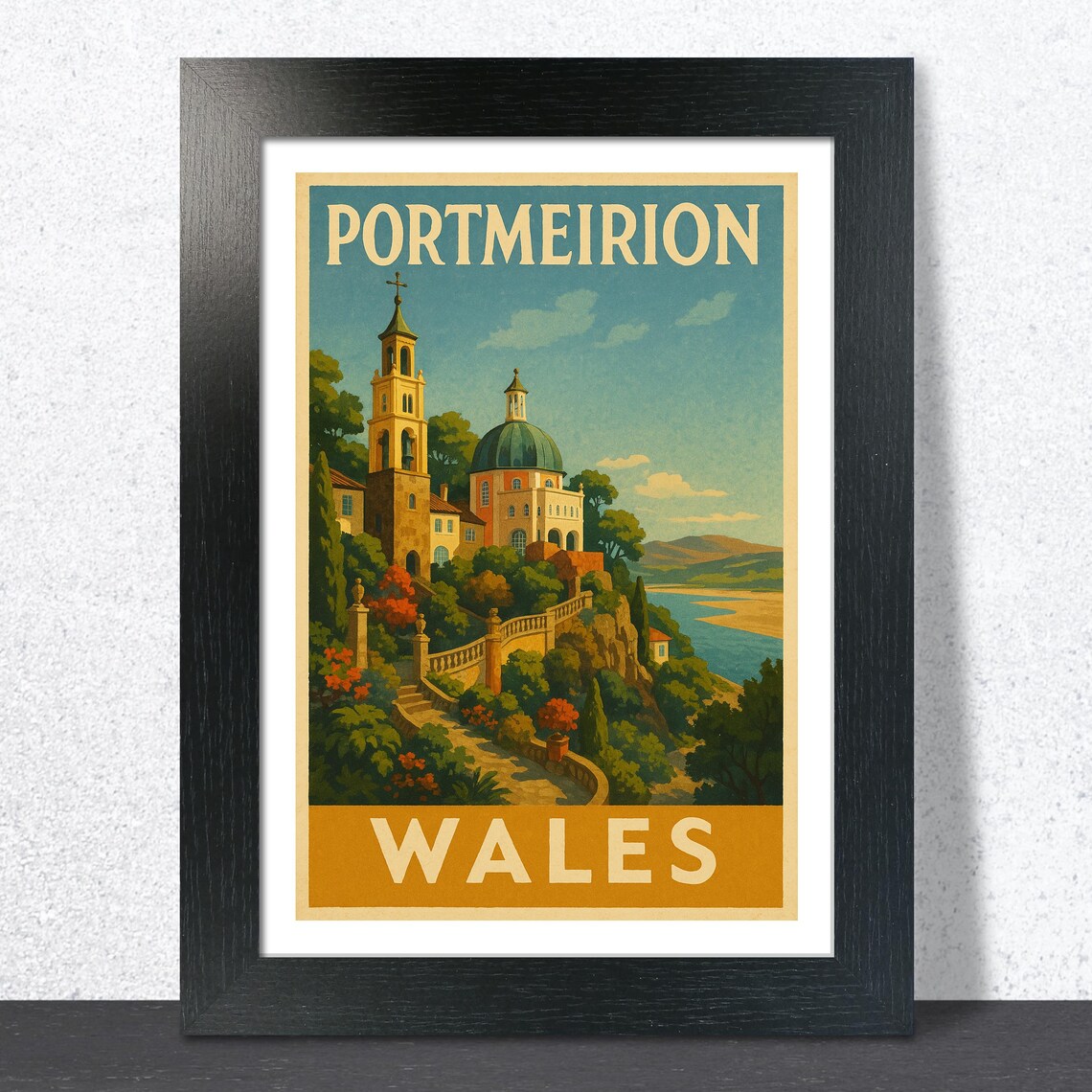 Portmeirion Wales Vintage Travel Art Italianate Seaside Village Print