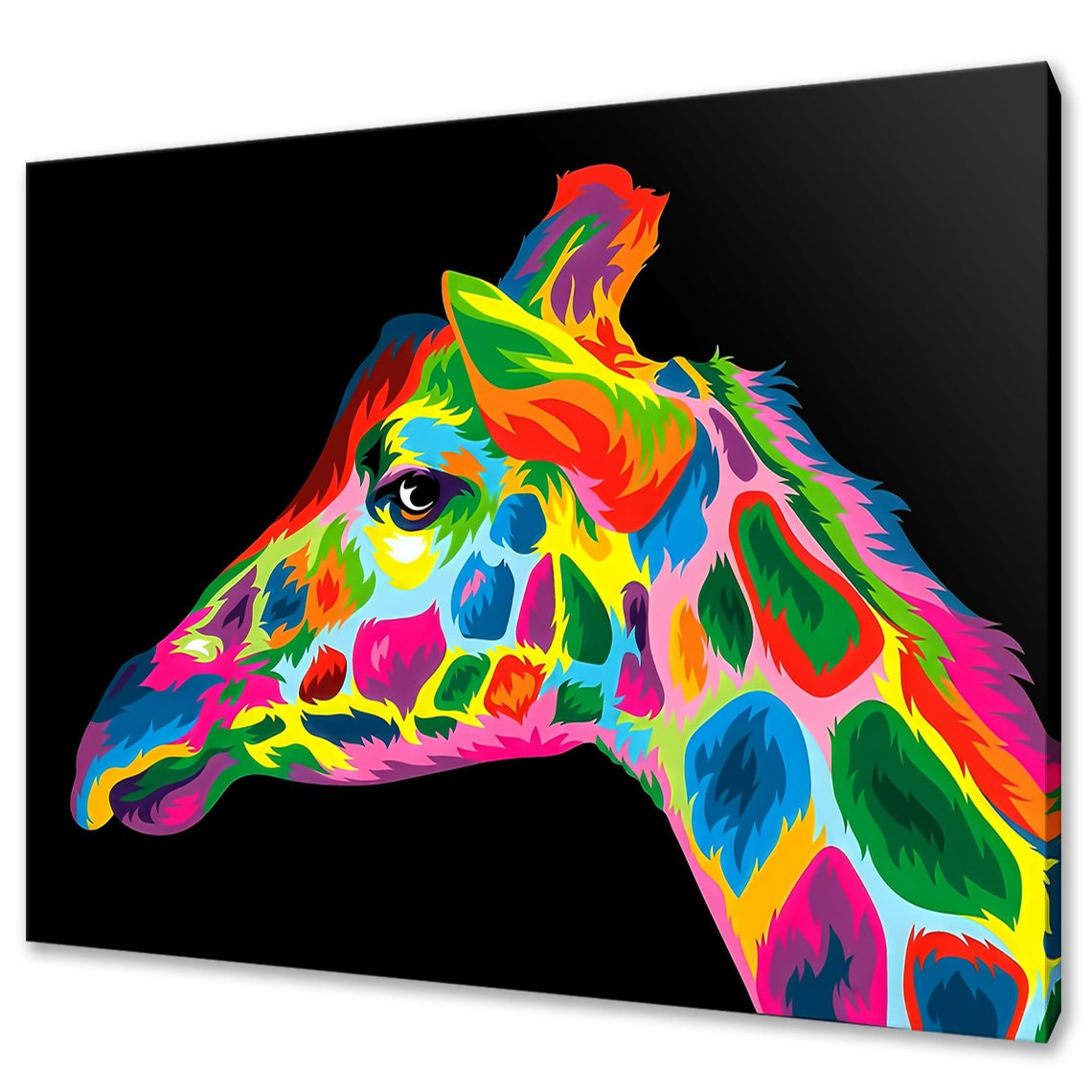 Rainbow Giraffe Head Side Profile Colour Pop Animal Wall Art Poster