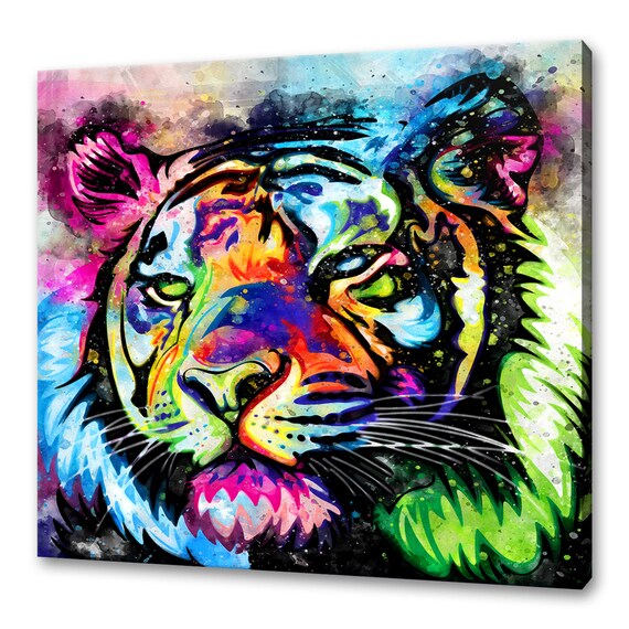 Colourful Neon Tiger Face Pop Art Watercolour Big Splash Poster