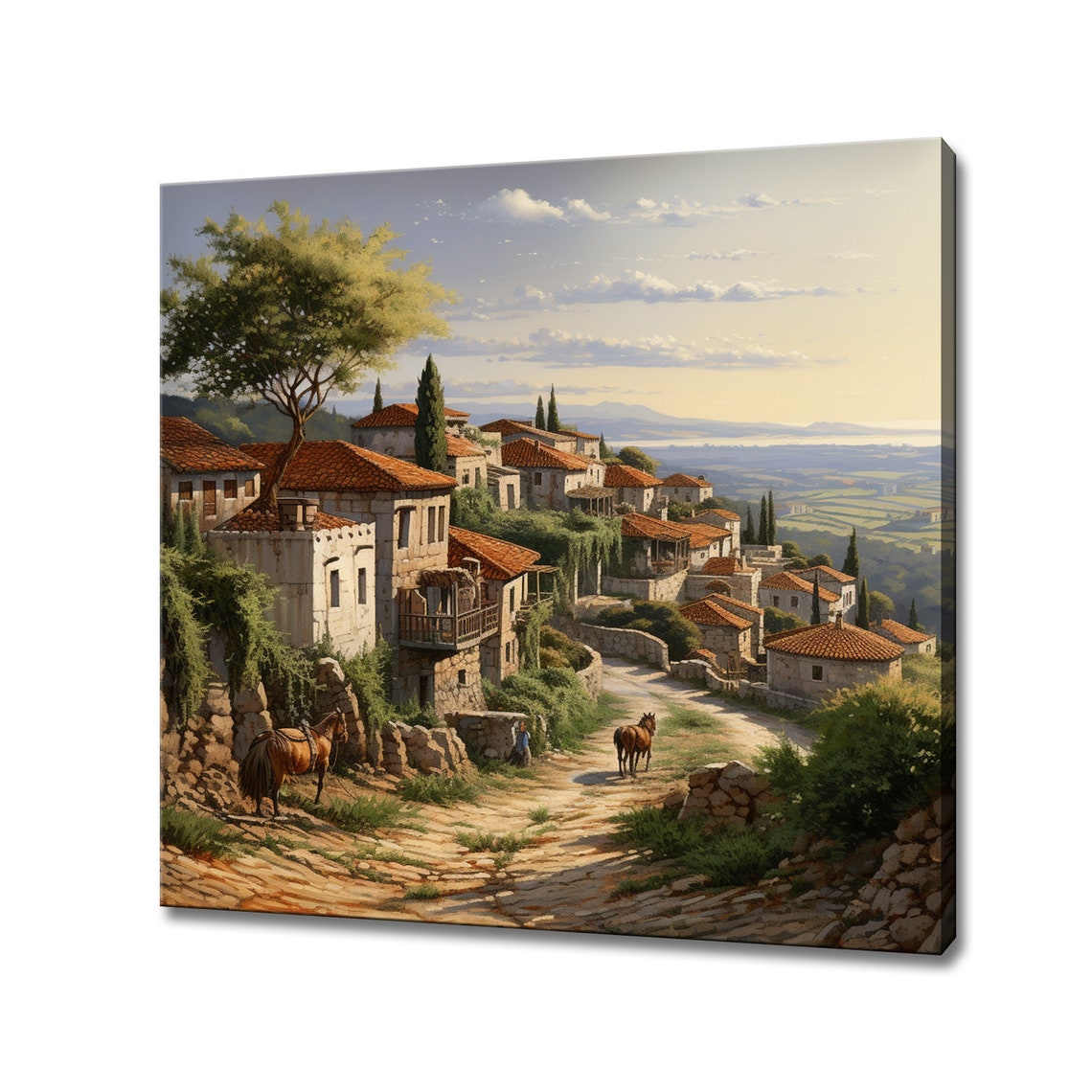 Turkish Hillside Village Stone Cottages Sunset Valley View Poster