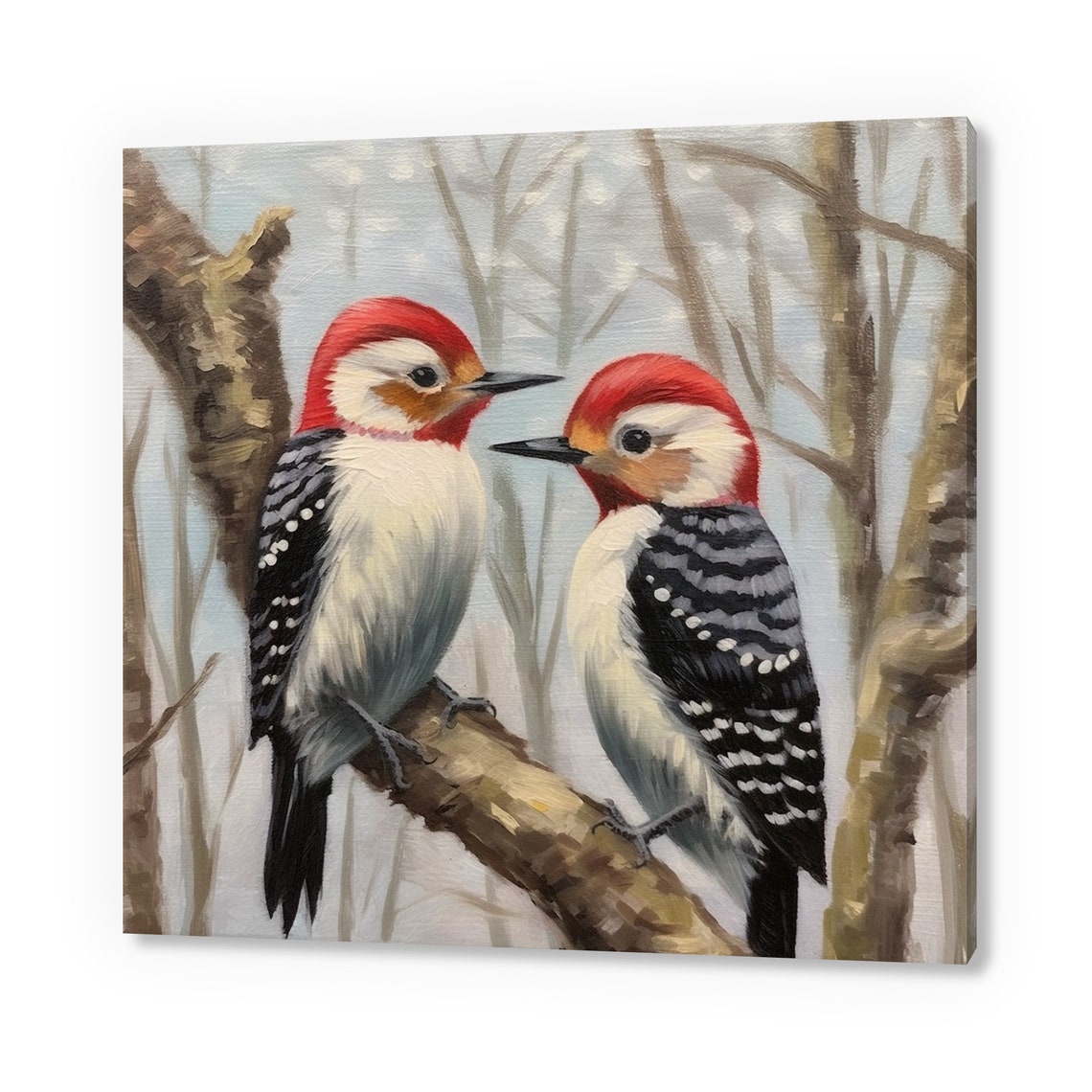 Two Red-Bellied Woodpeckers On Branch Winter Bare Trees Bird Poster