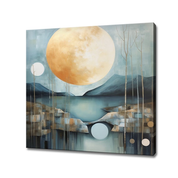 Abstract Serene Landscape Sunset Oil Painting Style Print Colourful Landscape Art Large Wall Art Print Nature Picture Wall Hanging