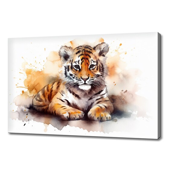 Tiger Cub Baby Watercolor Painting Wildlife Animal Art Poster