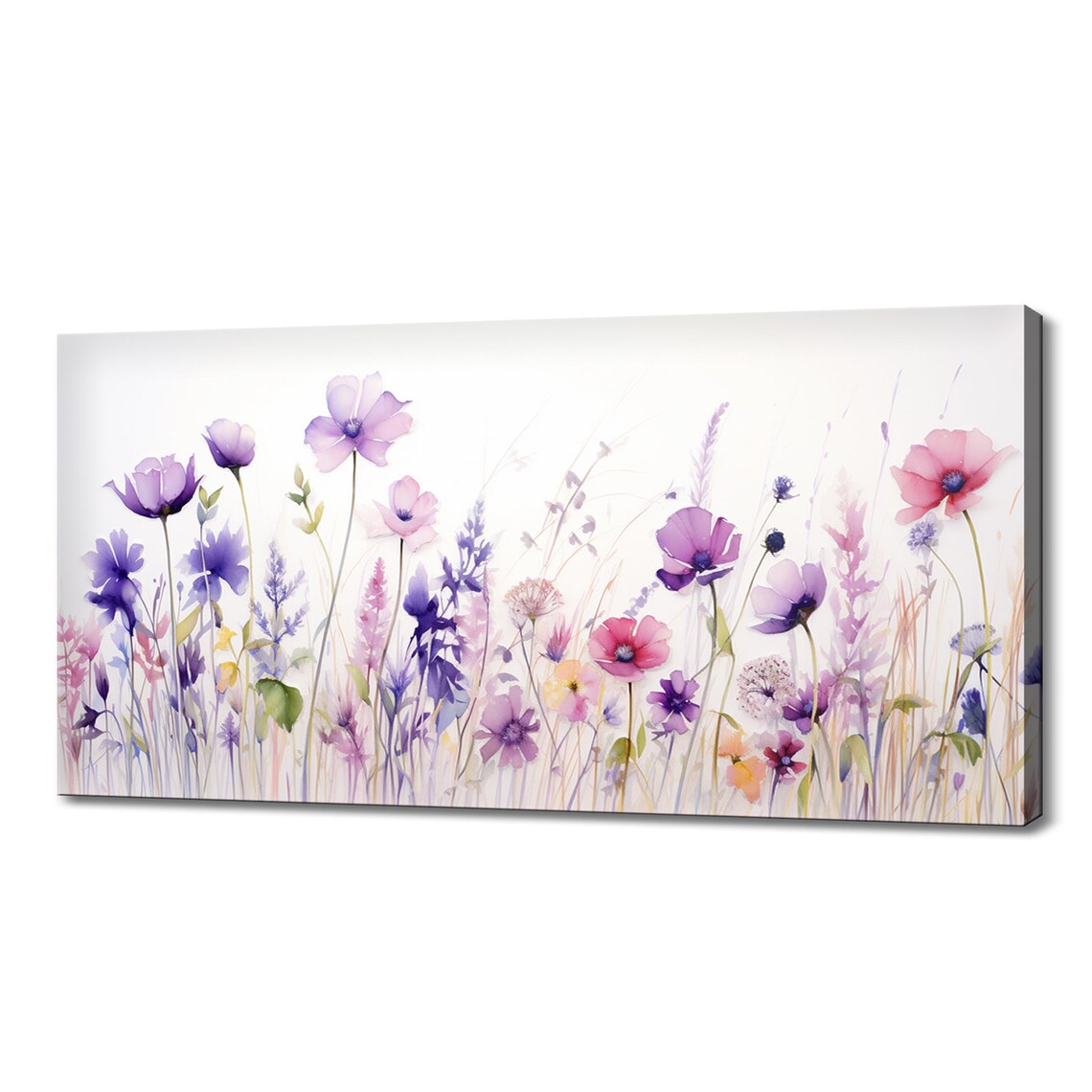 Watercolor Spring Wildflowers Meadow Art Print, Modern