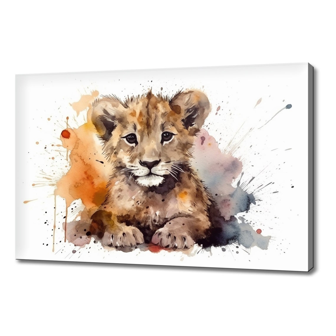 Lion Cub Baby Lion Big Paws Splash Watercolour Portrait Art Print
