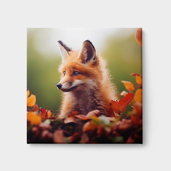 Baby Fox Print Wild Life Autumn Forest Wall Art Cute Animal Photography For Home Decor Nature Lovers