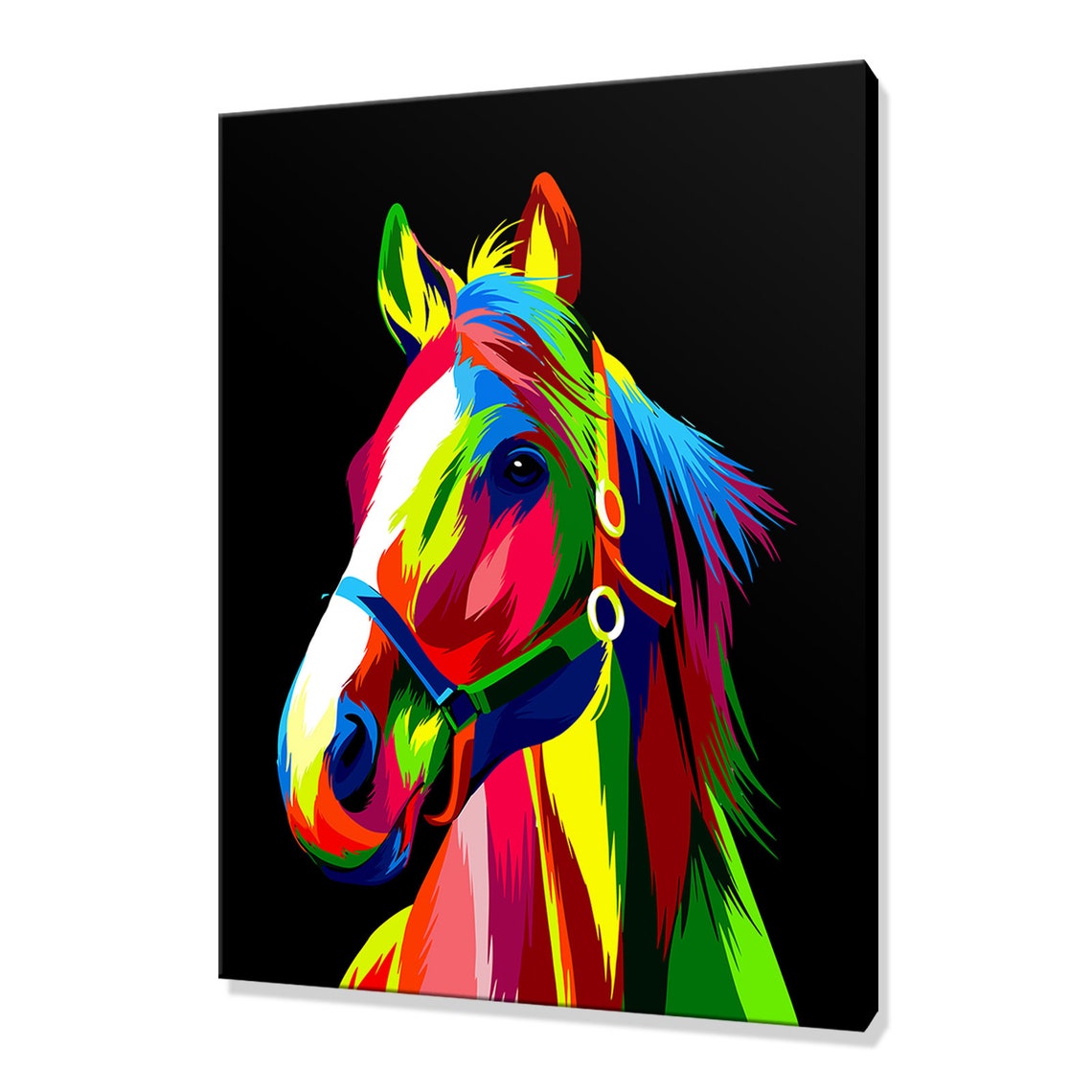 Colourful Horse Head Portrait Pop Art Black Background Poster
