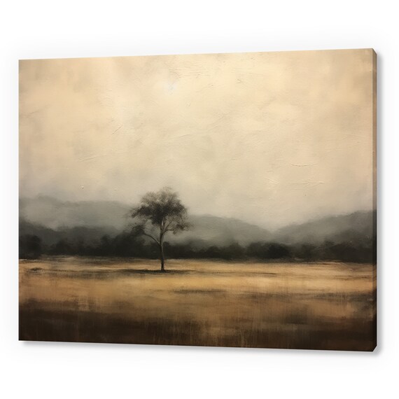 Vintage Grunge Tree Country Landscape Antique Countryside Print Moody Painting Print Living Room Wall Art Farmhouse Decor Art
