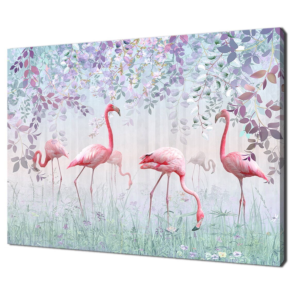 Pink Flamingos Tropical Watercolor Pastel Wildlife Birds Print