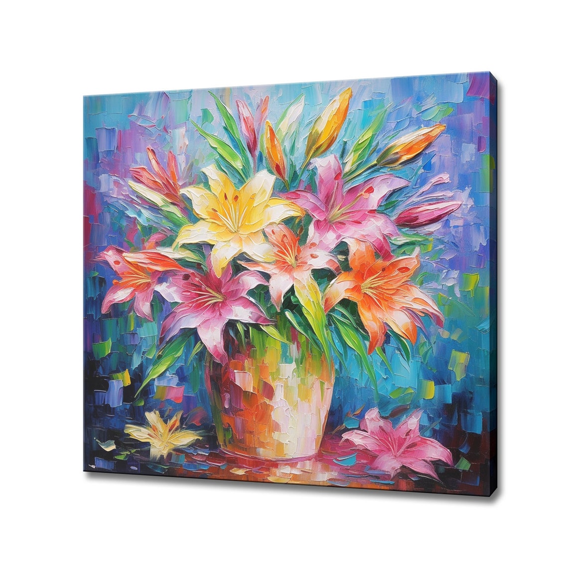 Vase Of Colourful Lily Flowers Oil Painting Style Print Art Wall Hanging Living Room Decor Modern Design Floral Art Print
