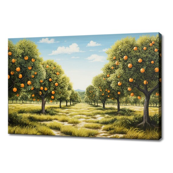 Orange Trees Orchard Yard Watercolour Painting Print Fruits Lover Gift Kitchen Restaurant Wall Art Print Fruits Tree Wall Decor