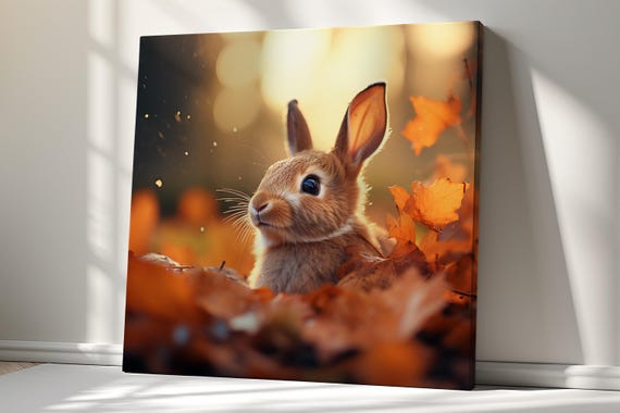 Bunny Rabbit Print Autumn Forest Wall Art Cute Wildlife Photography For Home Decor Nature Lovers
