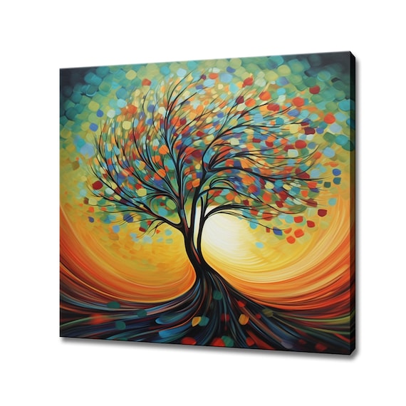 Abstract Colourful Rainbow Tree Oil Painting Style Print Colourful Landscape Art Large Wall Art Print Nature Picture Wall Hanging