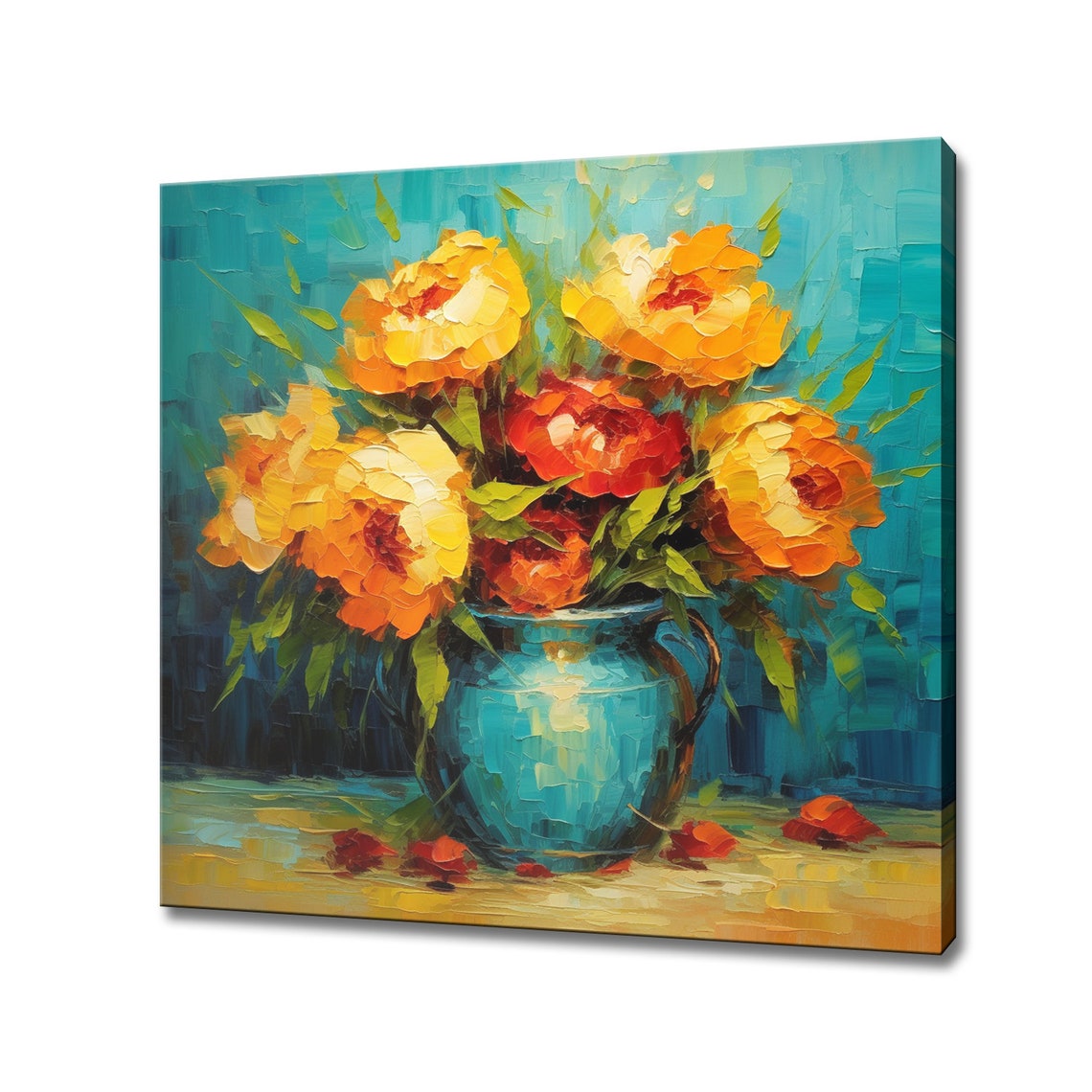 Vase Of Yellow Red Peony Flowers Bouquet Oil Painting Style Print Art Wall Hanging Living Room Decor Modern Design Floral Art Print