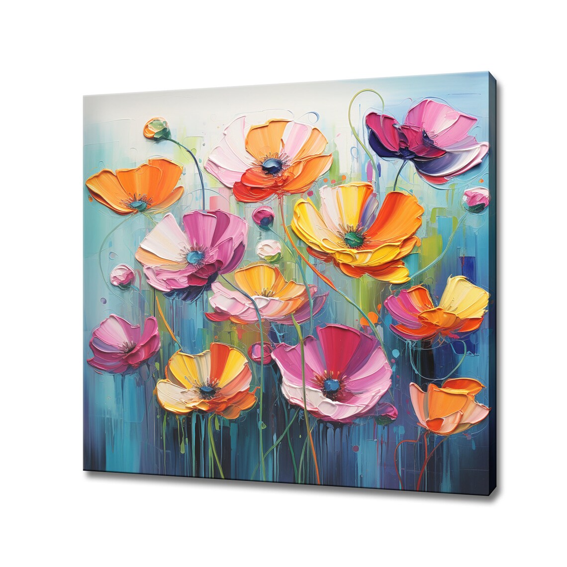 Colourful Poppy Flowers Field Oil Painting Style Print Art Wall Hanging Living Room Decor Modern Design Floral Art Print