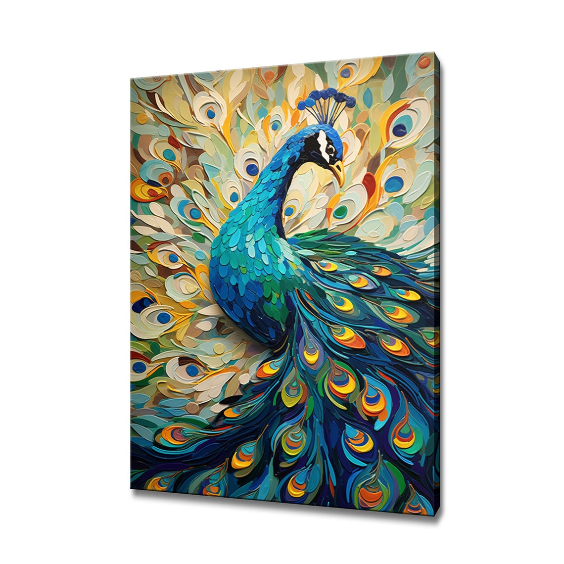 Peacock Colorful Feather Display Blue Green Impasto Art Poster