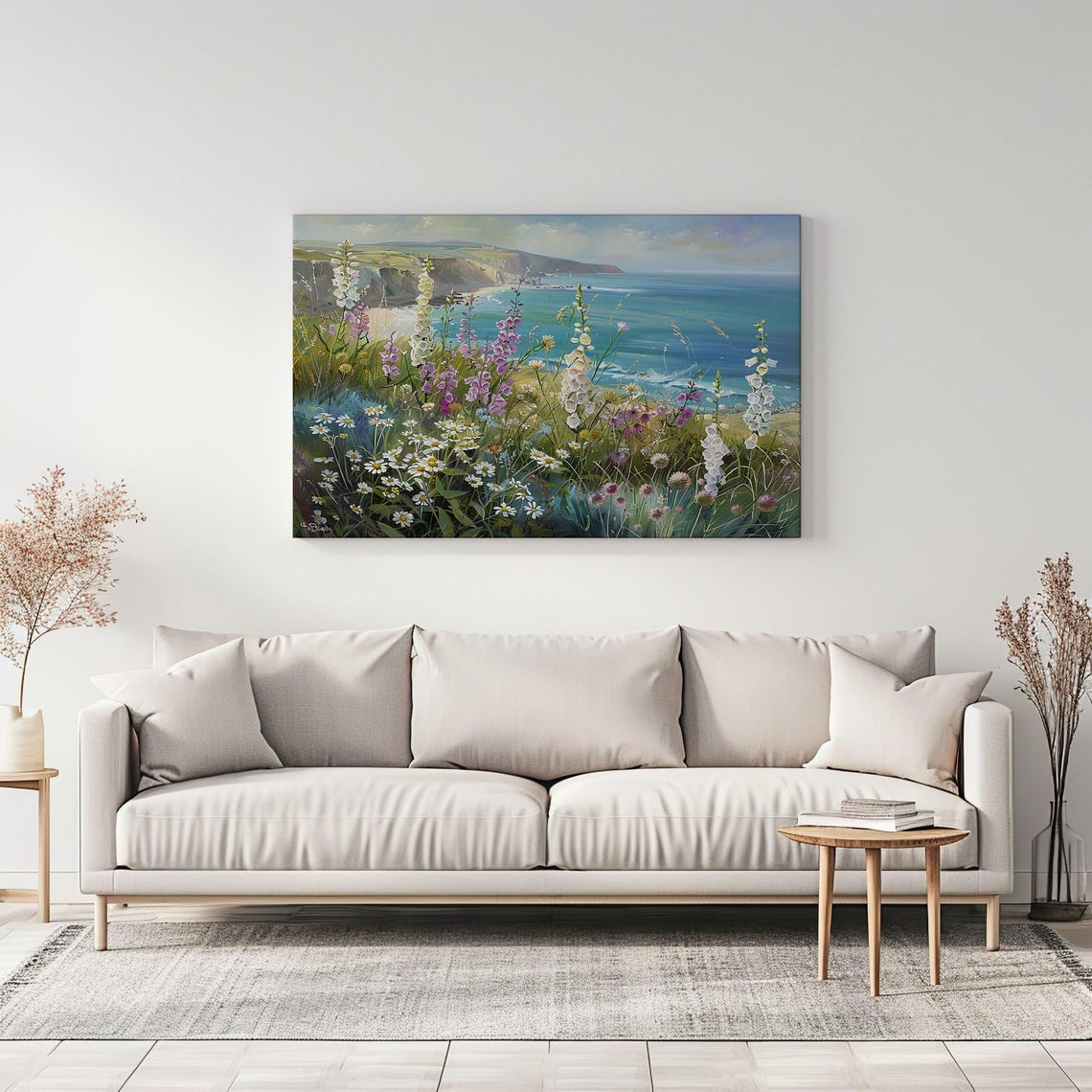 Field Of Wildflowers On The Cliff Vintage Painting Print Nature Floral Art Print Living Room Botanical Wall Art - Image 3