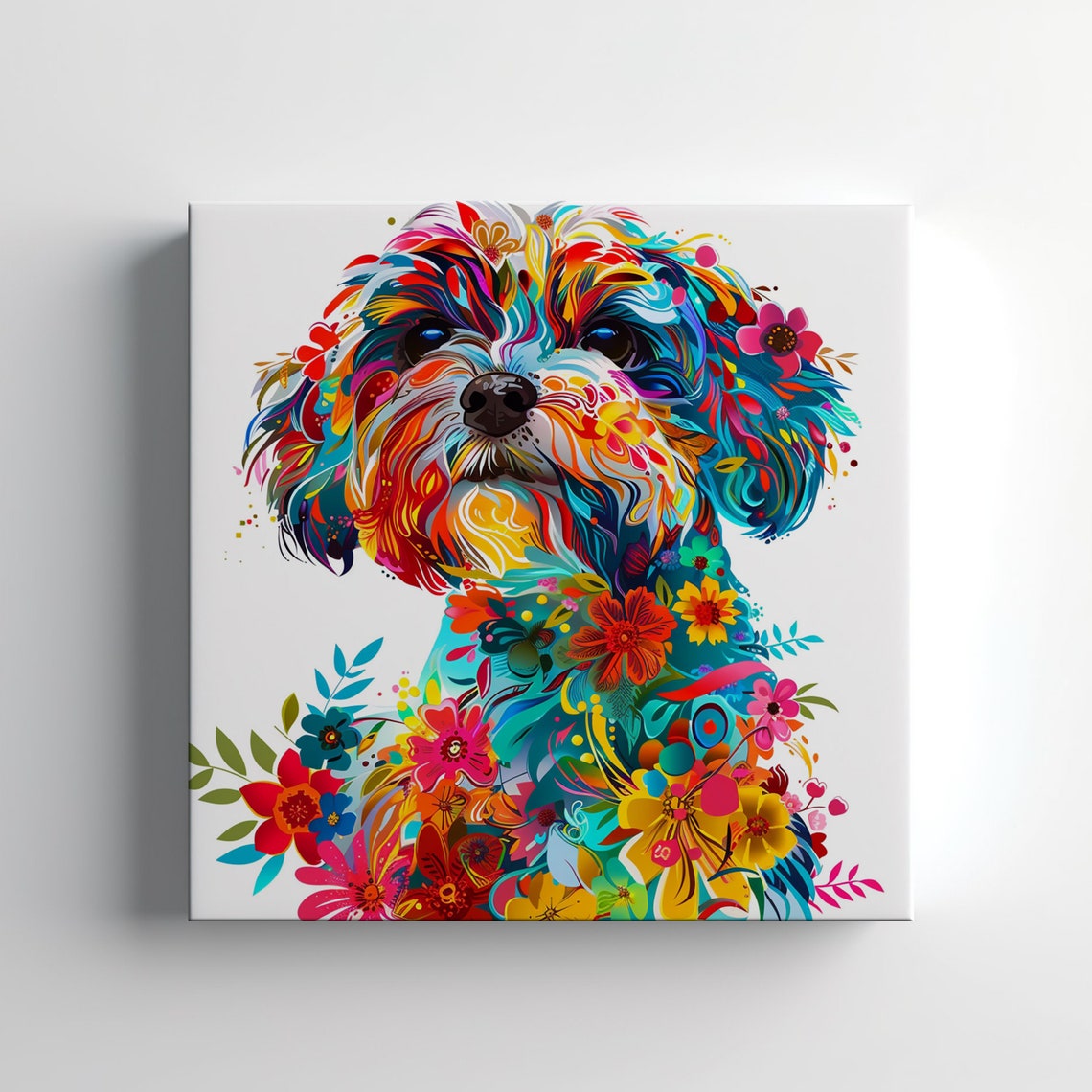 Colourful Shih Tzu Puppy Surrounded by Flowers Pop Art Poster - Image 4