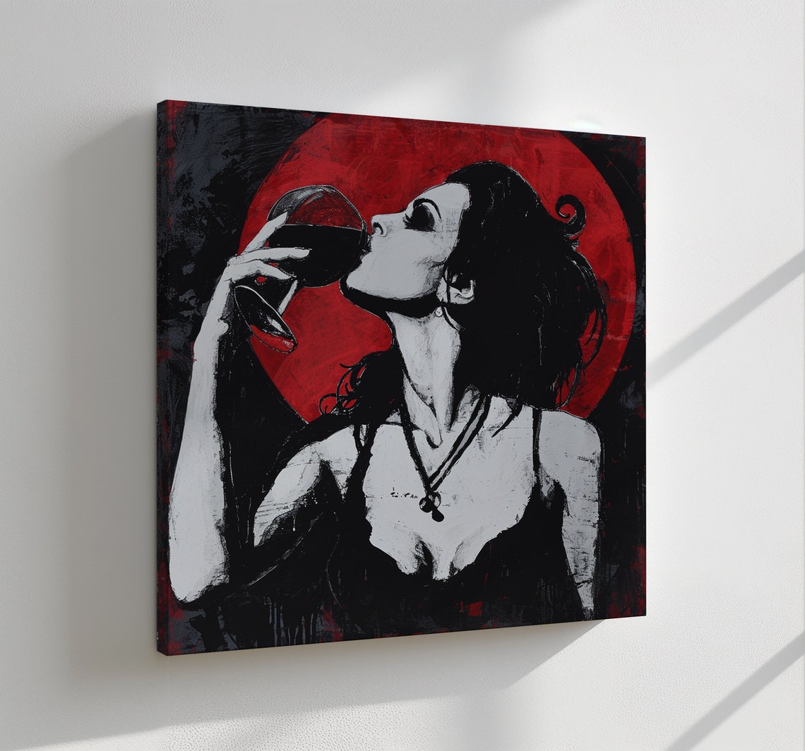 Woman Drinking Wine Red Moon Pop Art Stylish Modern Wall Poster - Image 3