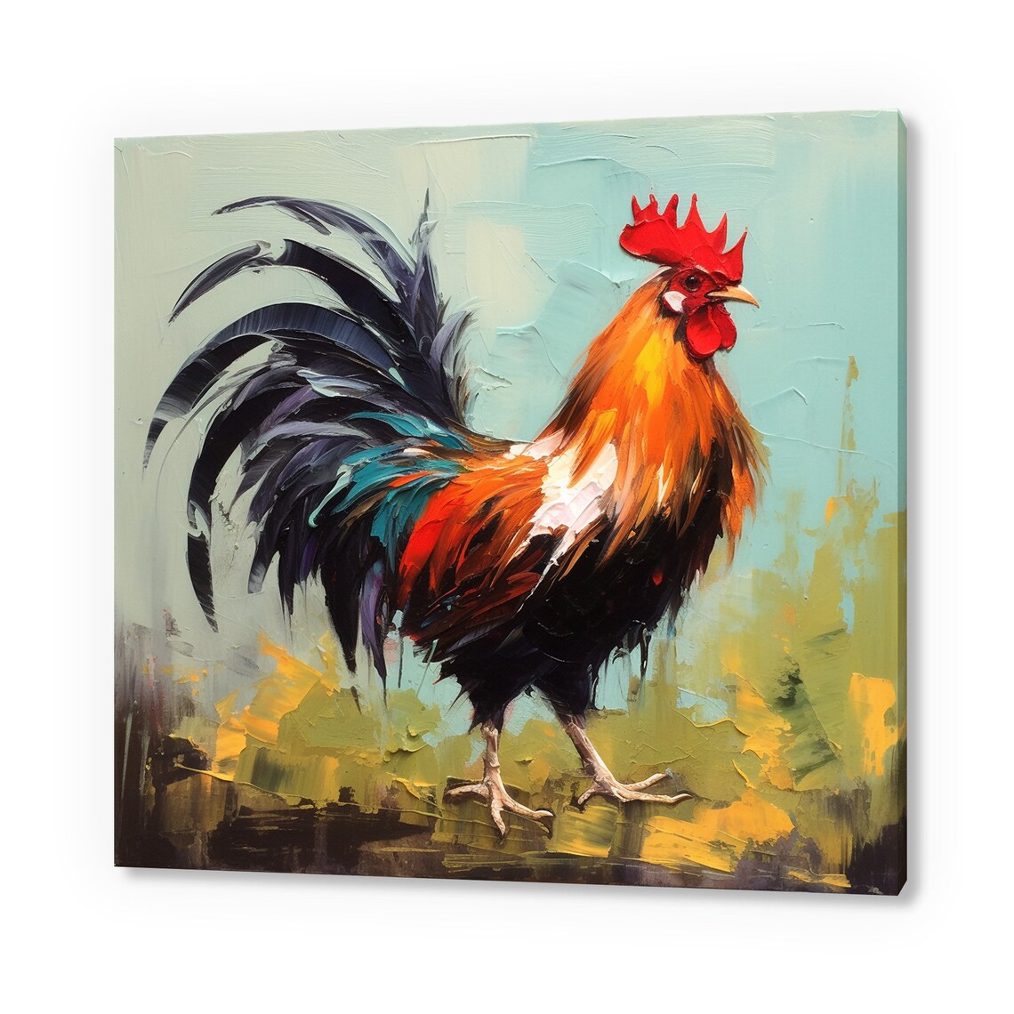 Rooster Oil Painting Colorful Abstract Bird Art Farmhouse Print