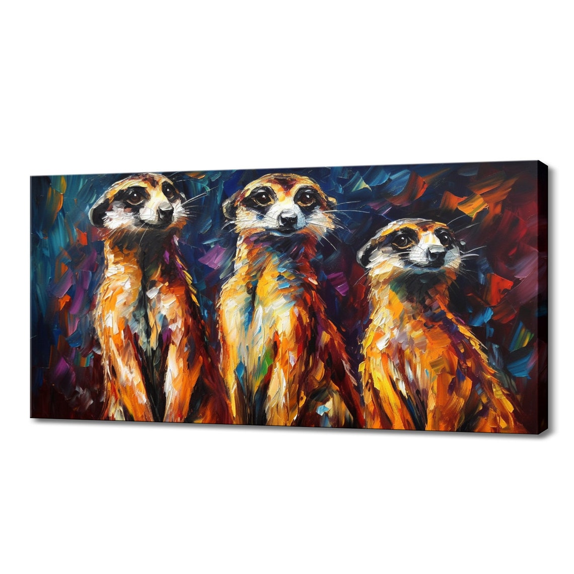Three Meerkats Standing Colourful Impasto Cute Animal Wall Art Poster