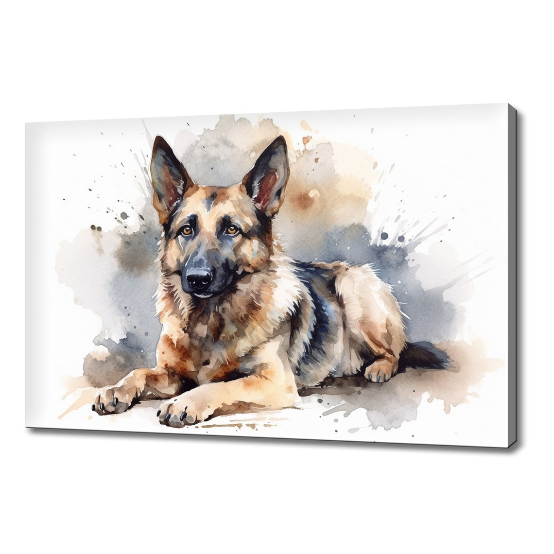 German Shepherd Dog Lying Down Splash Watercolour Portrait Wall Art