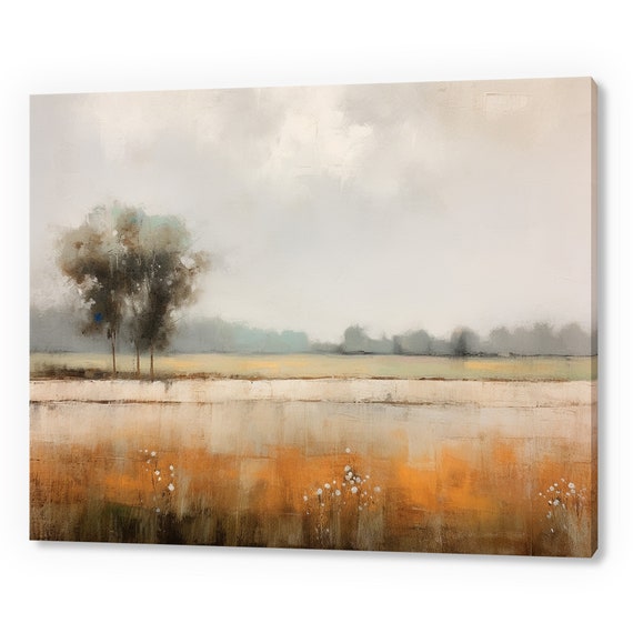 Vintage Meadow Country Landscape Antique Countryside Print Moody Painting Print Living Room Wall Art Farmhouse Decor Art
