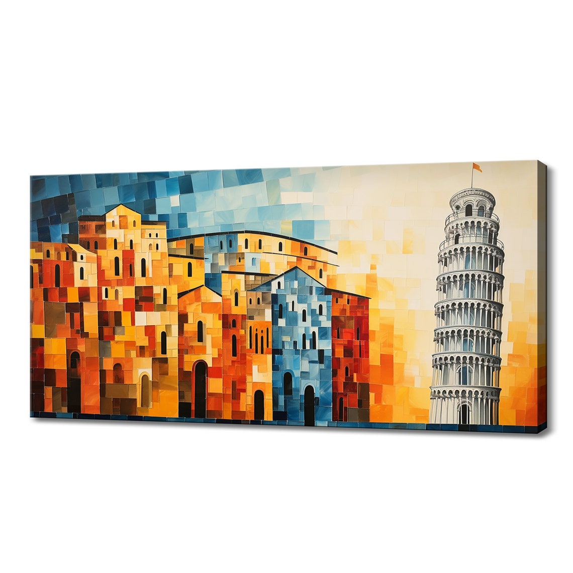 Pisa Italy Leaning Tower Geometric Mosaic Sunset Cityscape Poster