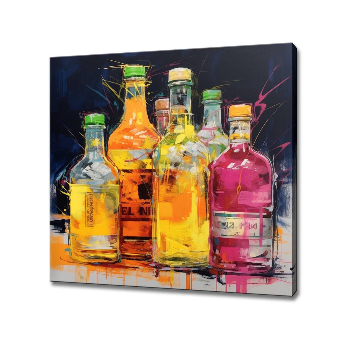 Colorful Painted Liquor Bottles Abstract Bar Decor Art Poster