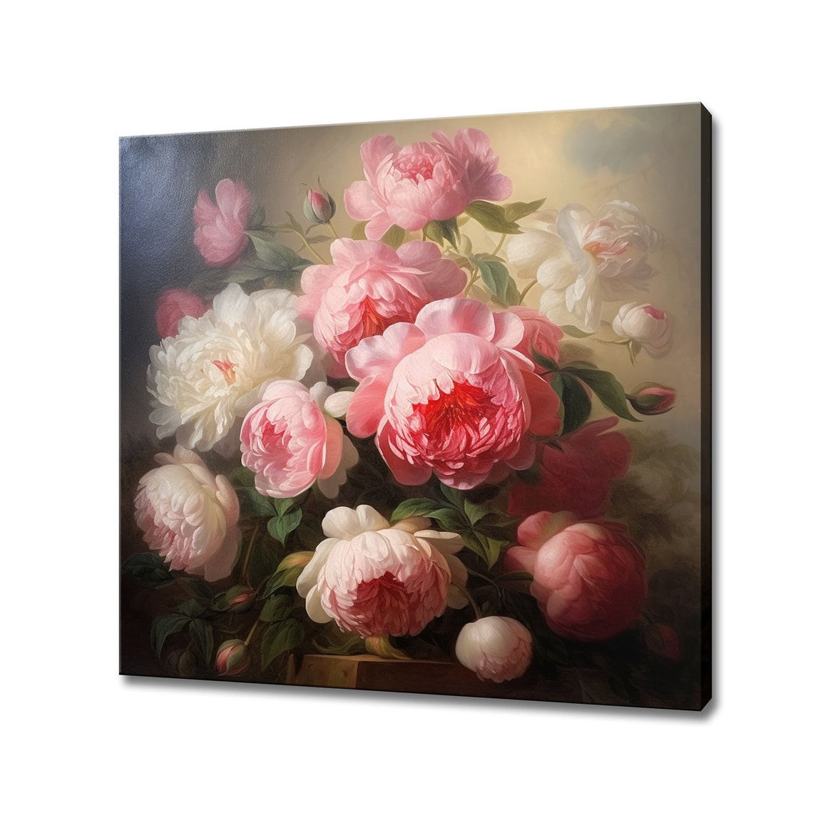 Vintage Bouquet Of Pink Peony Flowers Oil Painting Style Print Wall Hanging Living Room Decor Modern Design Floral Art Print