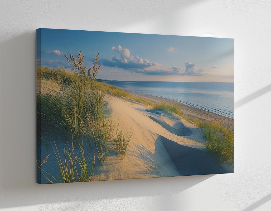 Sand Dunes Dusk Beach Grass Calm Sea Pastel Sky Vintage Coastal Scene Poster - Image 4