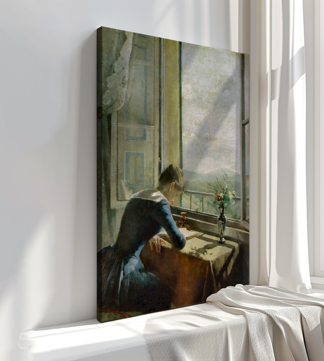 Woman Reading By Sunlit Window Classic Interior Oil Painting Reproduction Poster - Image 3