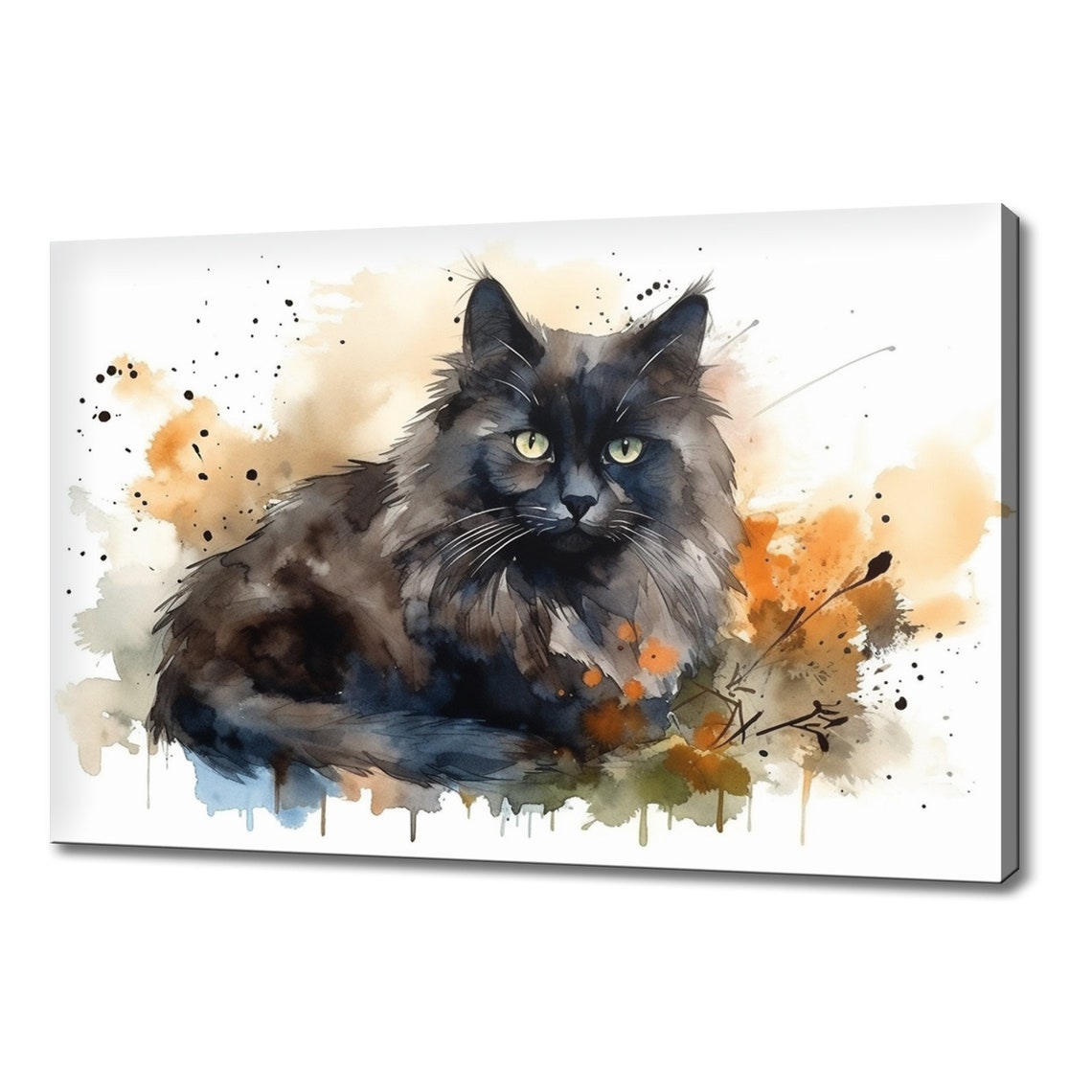 Black Ragdoll Cat Green Eyes Longhair Splash Watercolour Art Print