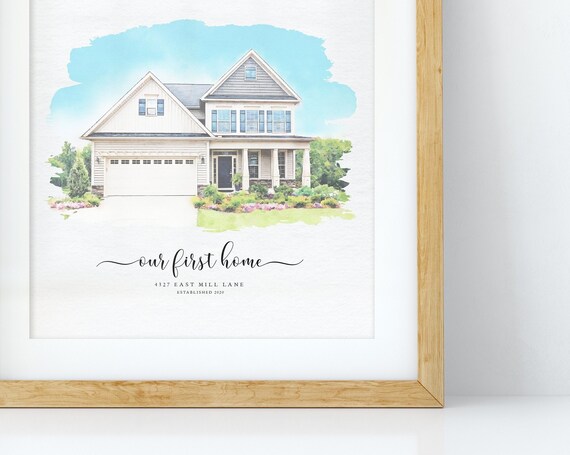 Custom House Portrait Art Print, Gift for Mom