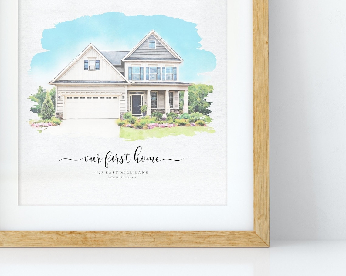 Custom House Portrait Art Print, Gift for Mom