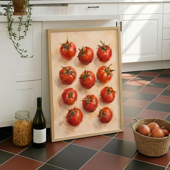 Digital Download Tomato Kitchen Poster Printable Red Tomatoes Wall Art Italy Food Oil Painting File Mediterranean Decor