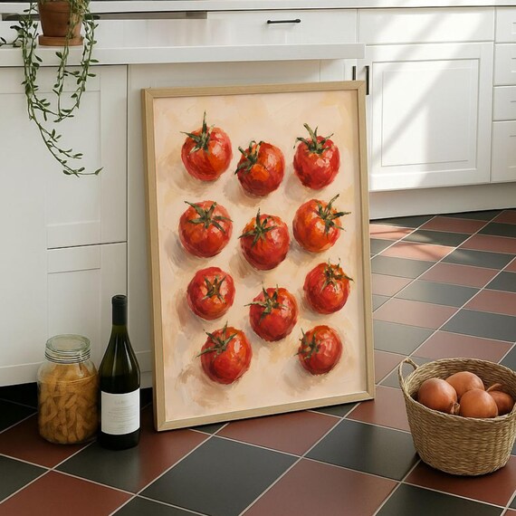 Ripe Red Tomato Kitchen Art Oil Painted Harvest Still Life Poster