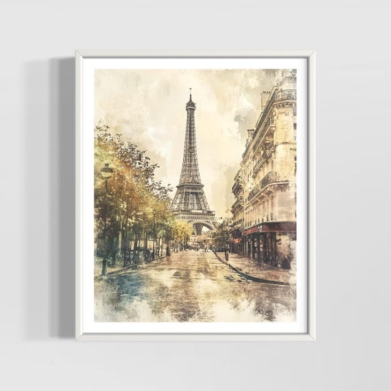 Paris Watercolor Print Eiffel Tower Wall Art Vintage Cityscape Poster Premium Textured Matte Posters