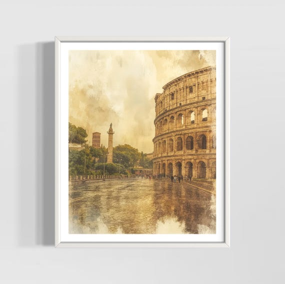 Rome Watercolor Travel Poster, Vintage Italy
