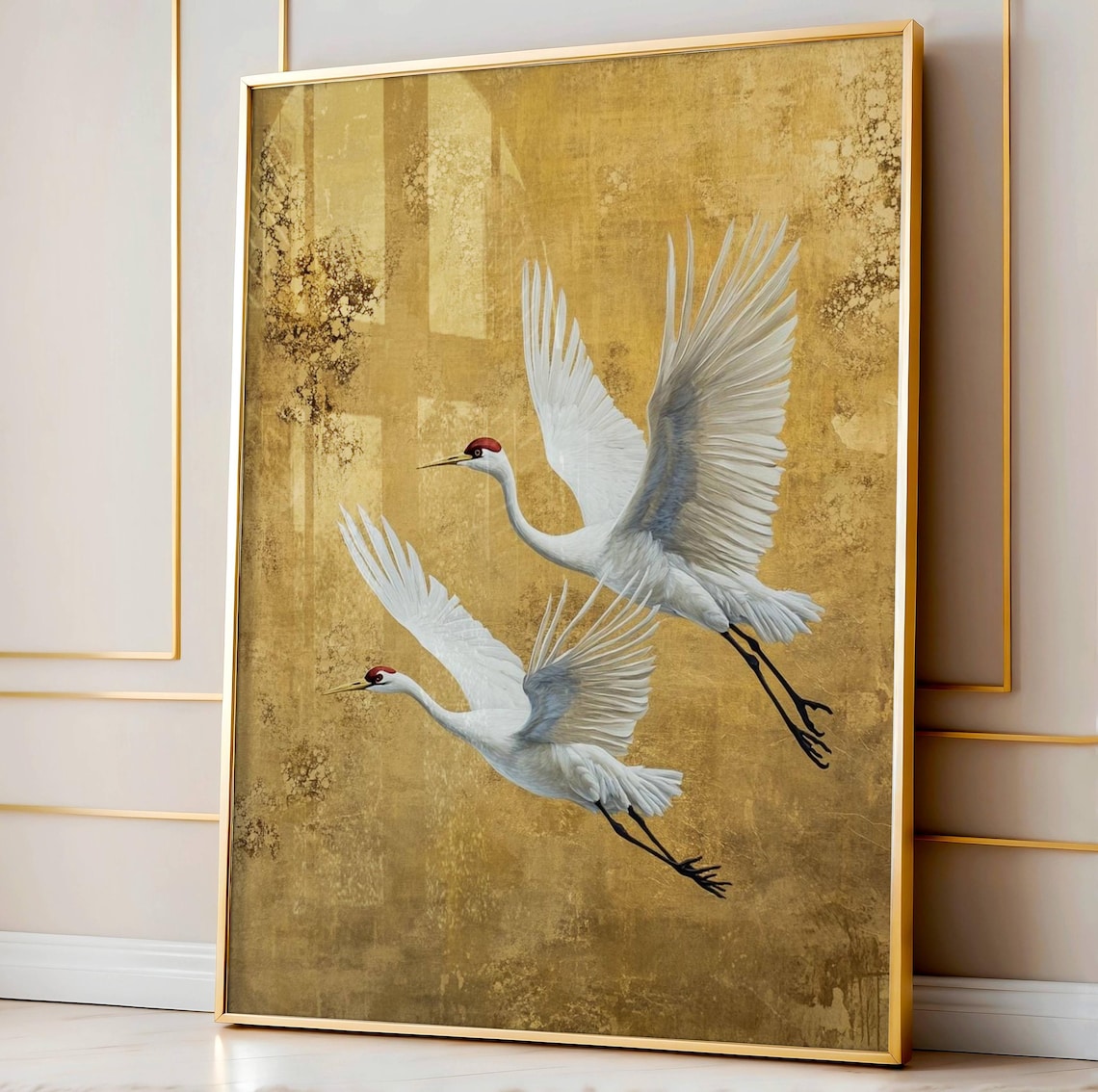 Vintage Japanese Crane Birds Flock Poster