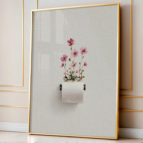 Tissue Holder Flower Print Watercolor Bathroom Art Print