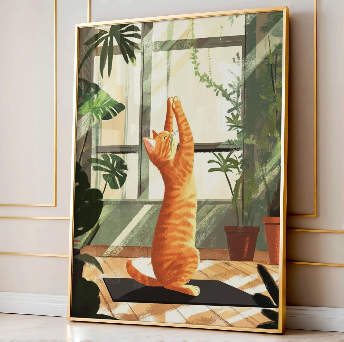 Yoga Cat Print Stretching Wall Art Meditating Illustration Zen Poster Relaxing Animal Mindful Decor