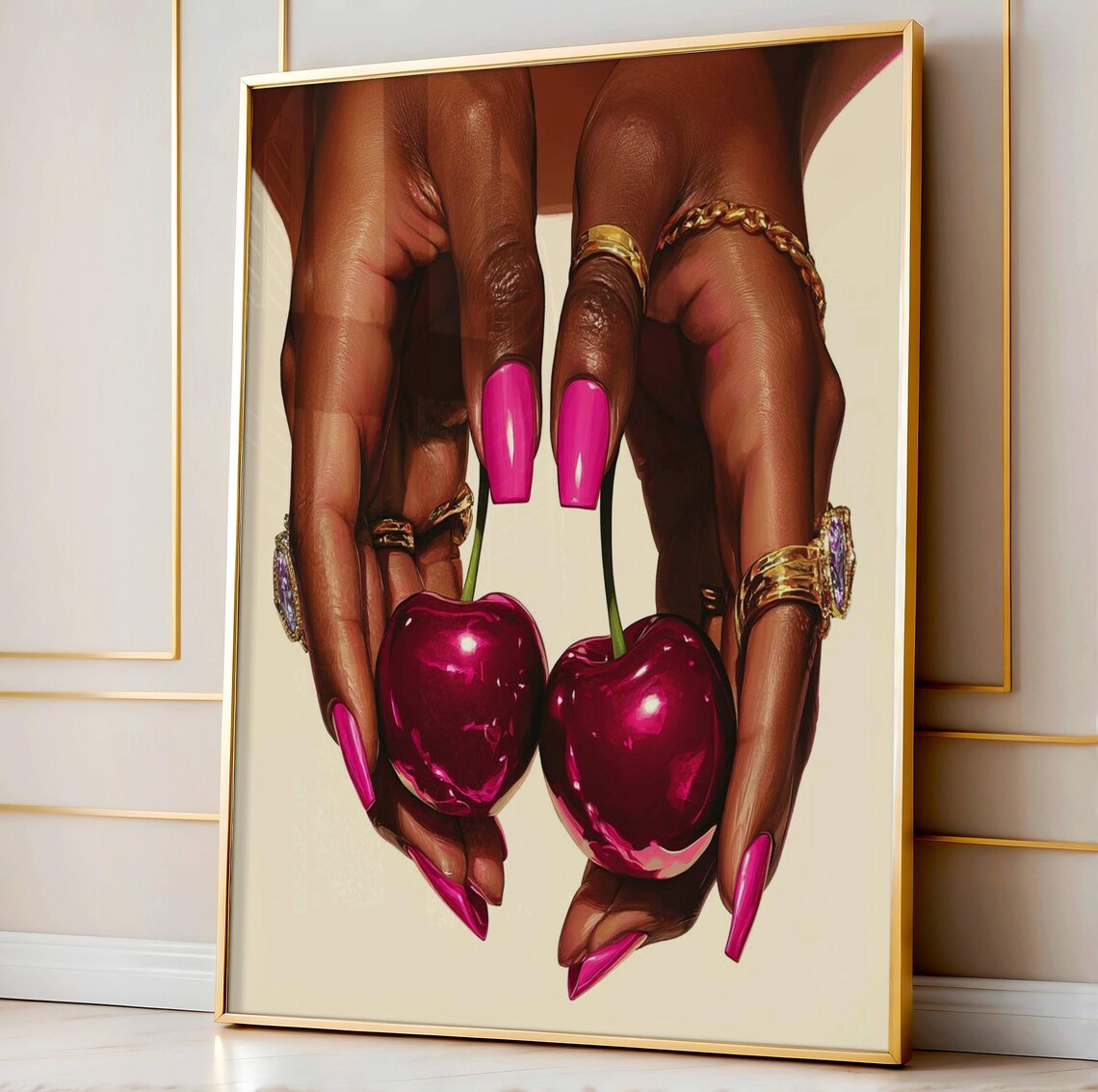 Black Art Woman Cherry Wall Urban Art Print