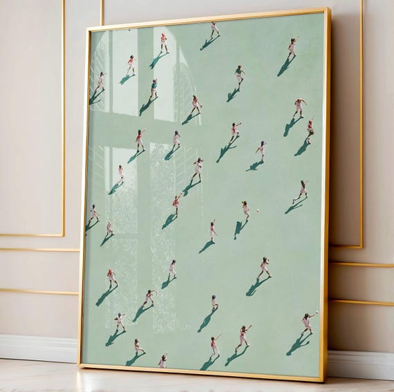 Tiny Softball Players Retro Minimalist Art Print