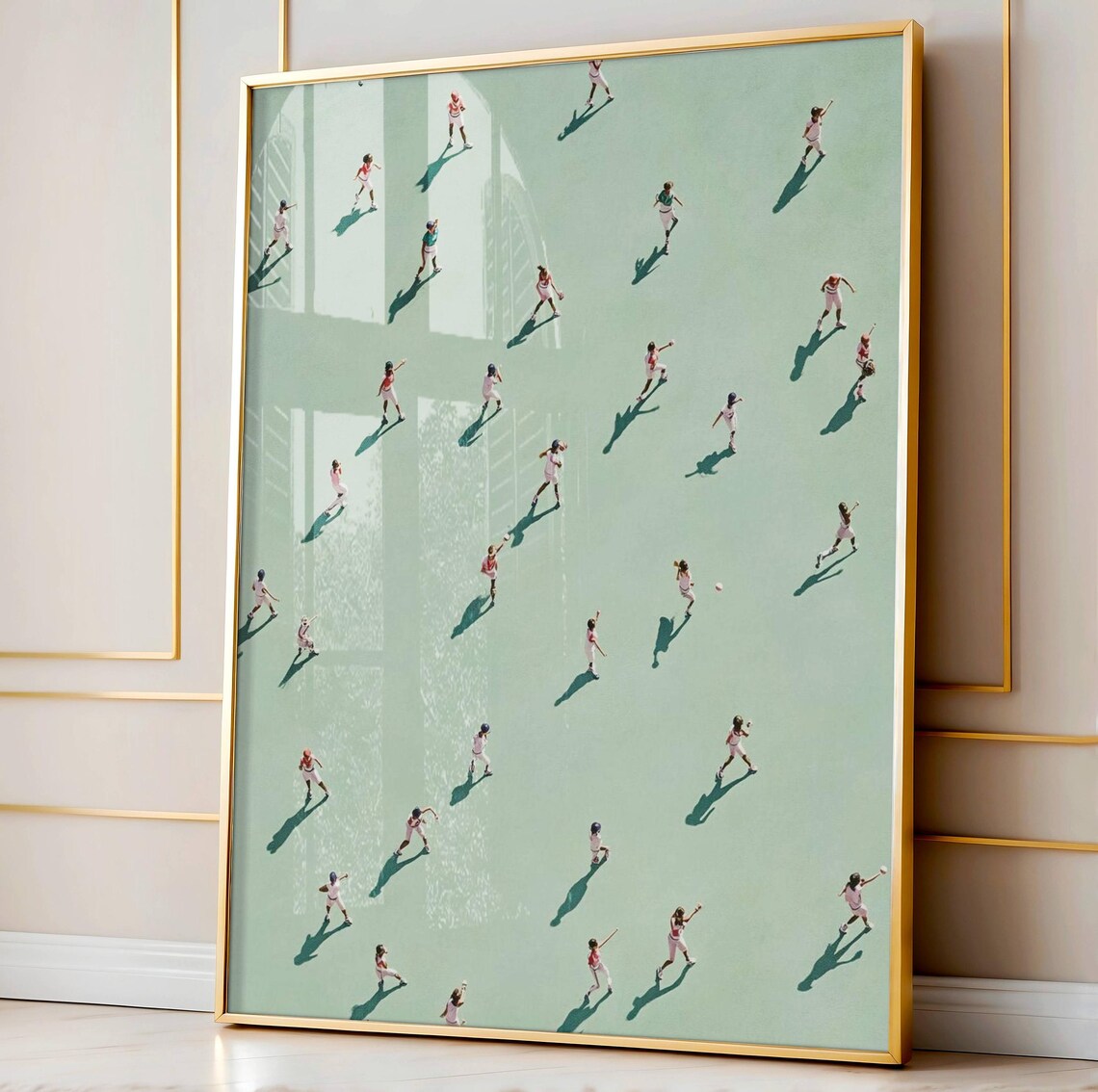 Tiny Softball Players Retro Minimalist Art Print