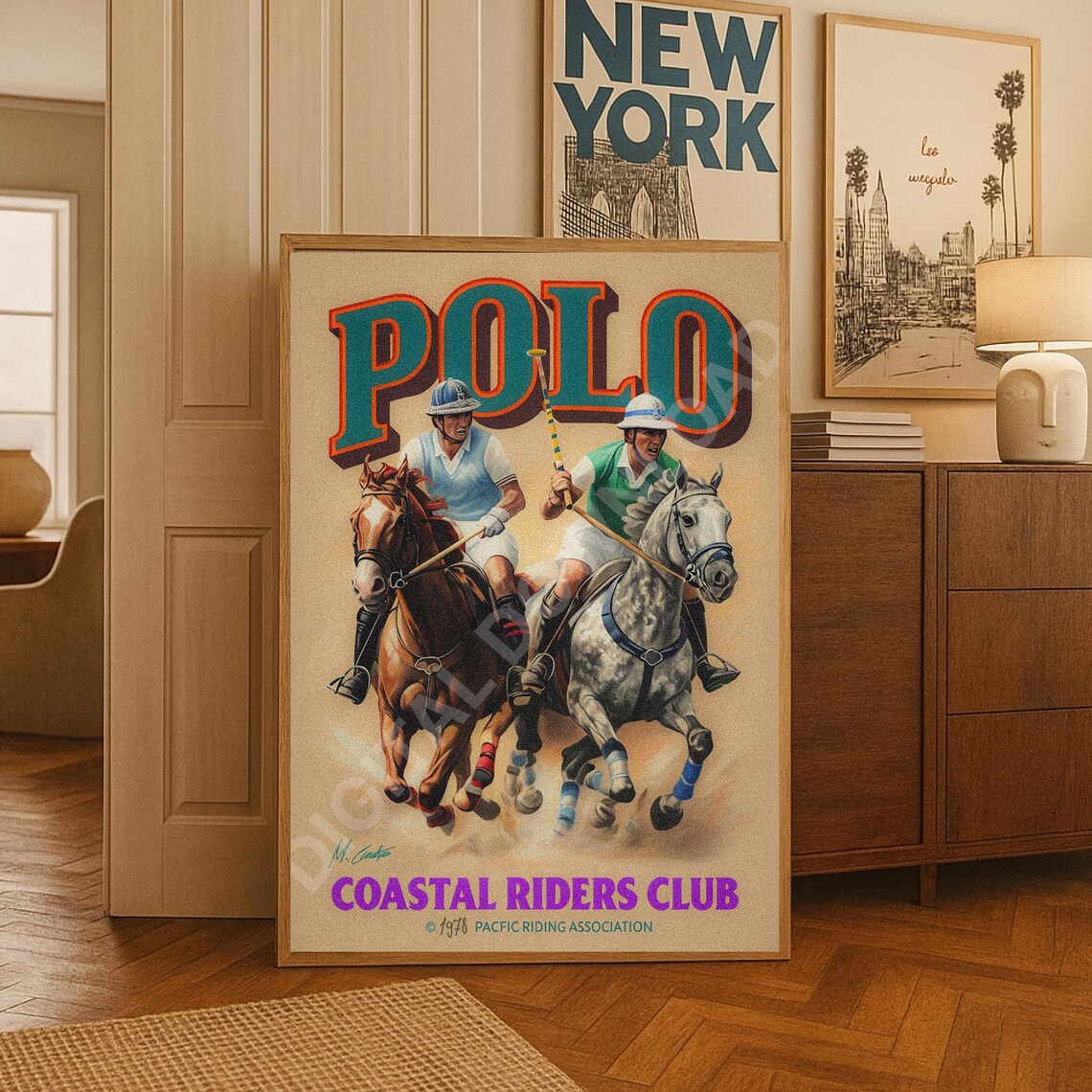 Retro Polo Coastal Riders Club 1978 Equestrian Match Sports Poster