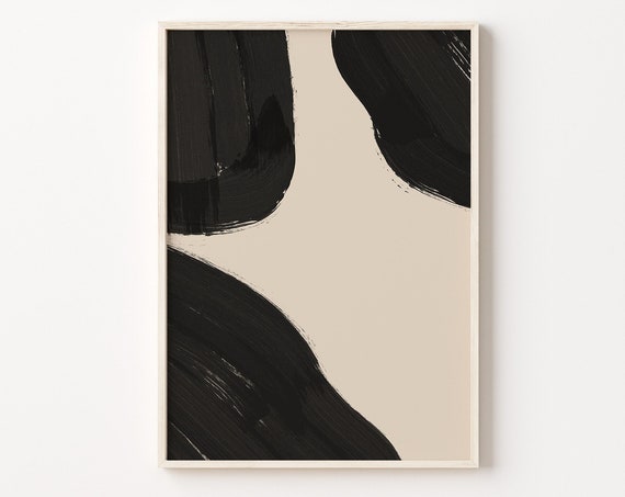 Black Brush Strokes Art Beige Black Painting Modern Abstract Art Abstract Wall Art Minimalist Print Living Room Wall Art Wall Decor