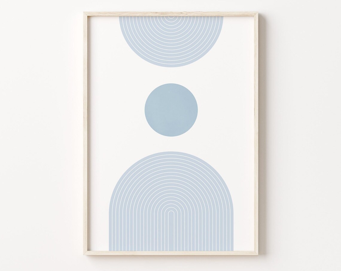 Minimalist Light Blue Geometric Arches Concentric Circles Art Poster