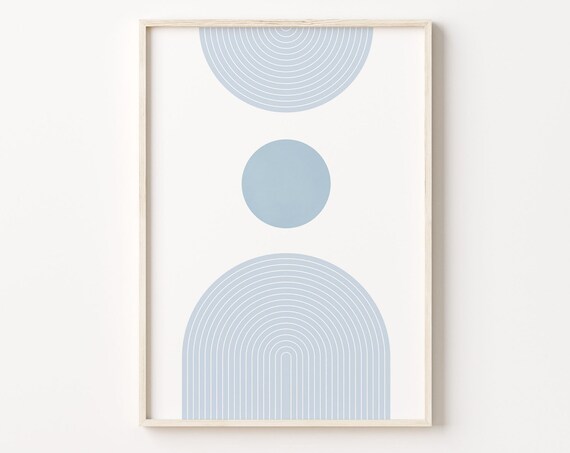 Blue Geometric Arch Print Minimal Line Art Blue Gray Print